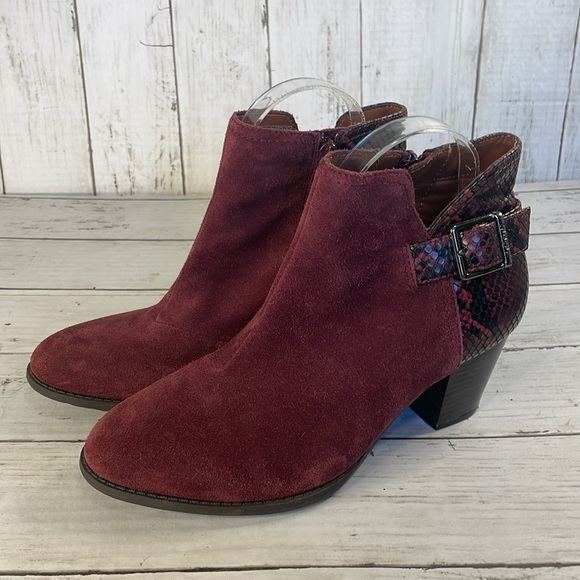 Vionic Burgundy Naomi Women's Suede Snake Embossed Water-Resistant Boots - Picture 2 of 11
